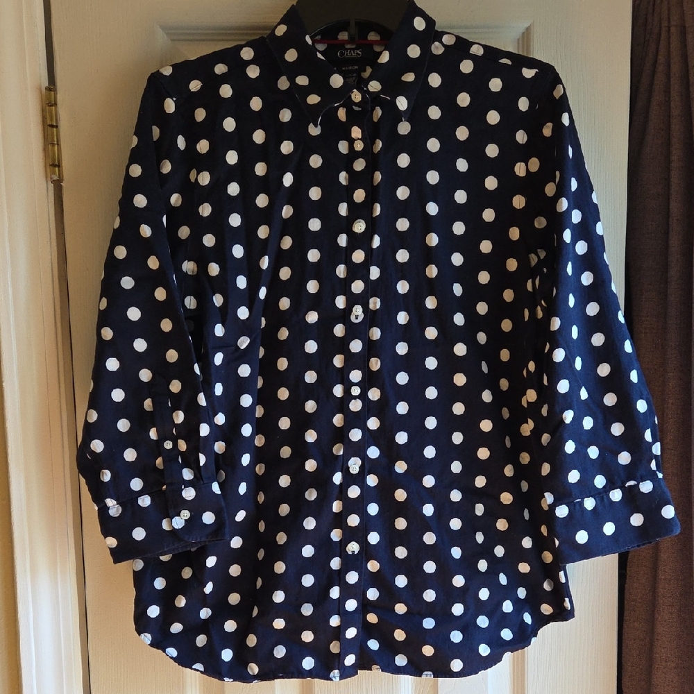 Chaps Dark Blue Polka Dot Shirt